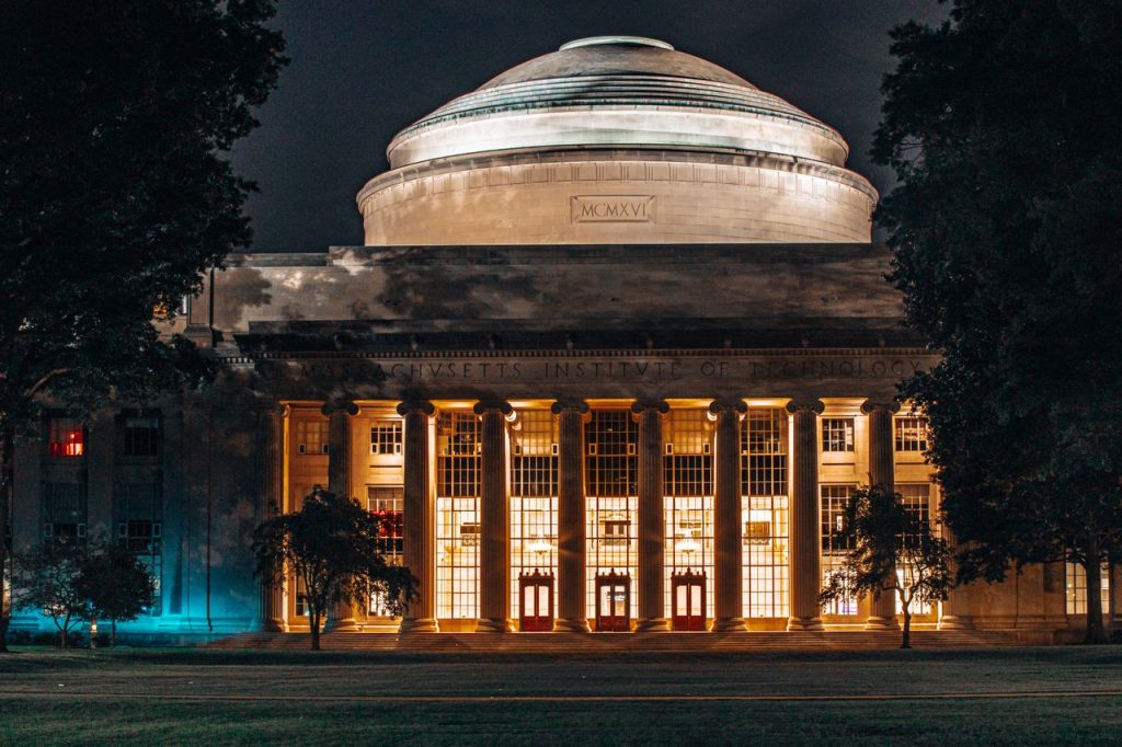 Stunning nocturnal view of the iconic MIT Great Dome in Cambridge, Massachusetts