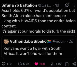 A screenshot of a tweet discussing the intensifying online rivalry and heated exchanges between Kenyans and South Africans on social media.